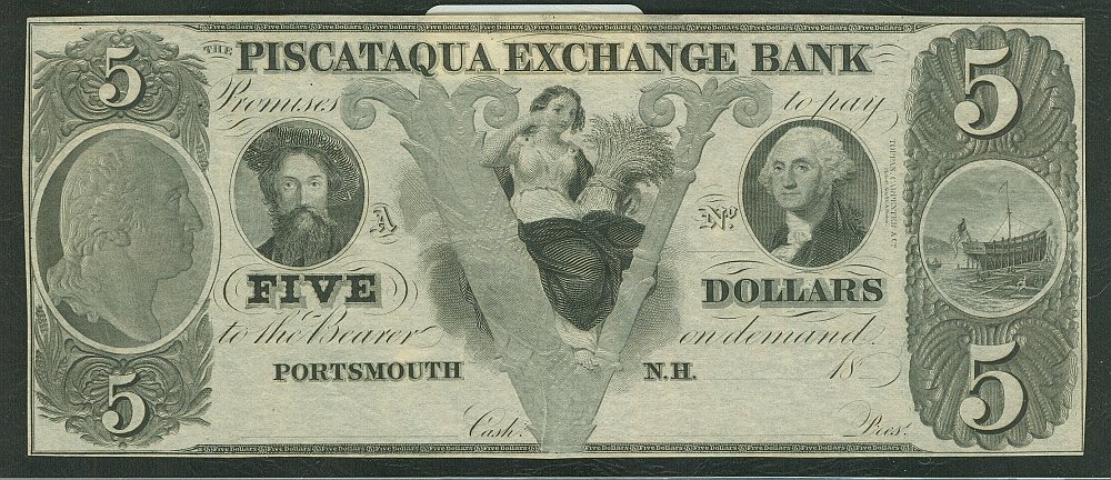 Portsmouth, NH, Pisquataqua Exchange Bank $5 18__ Remainder, PMG64-EPQ